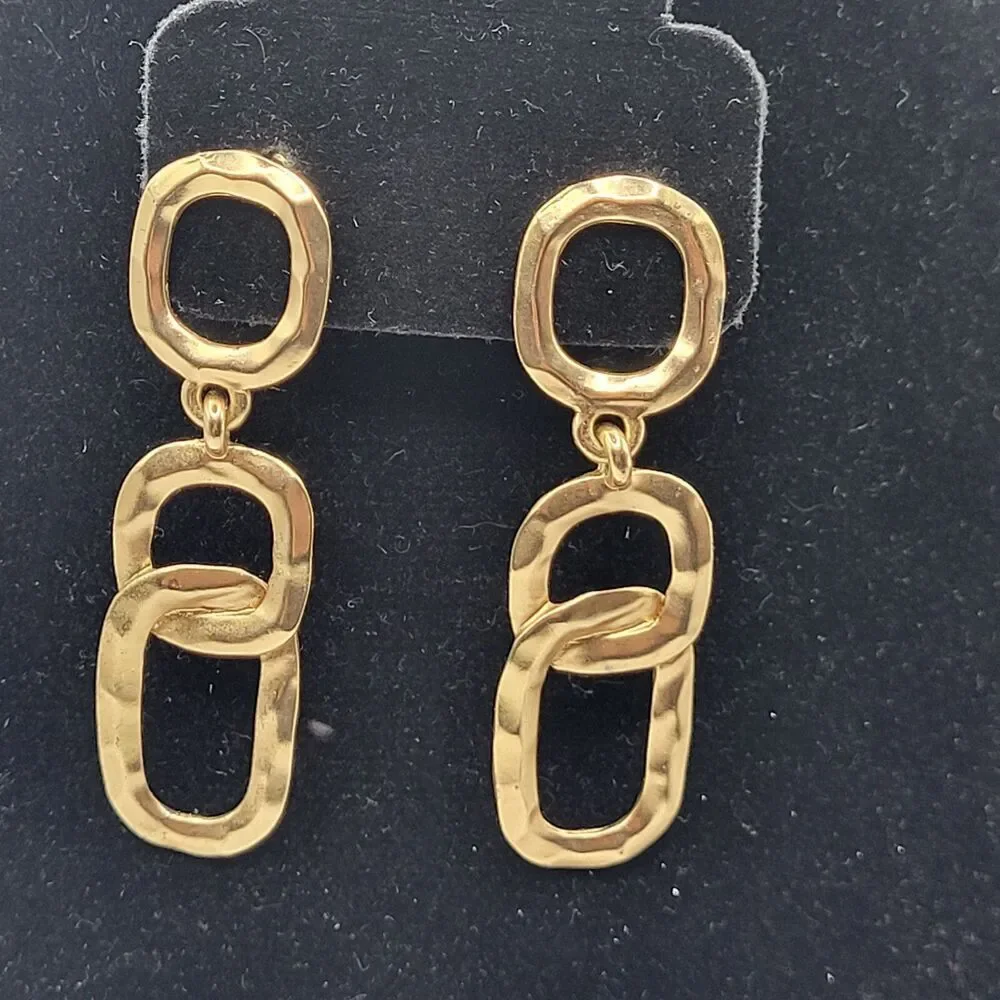 Kenneth Jay Lane Hammered Gold Tone Chain Dangle Earrings  2.5in - Picture 2 of 3